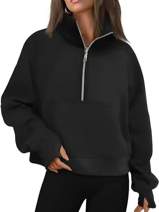 Comfortable Fleece Half-Zip Stand Collar Sweater