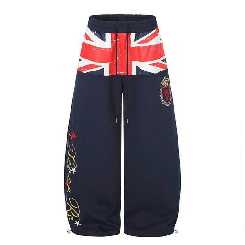 Retro Flag Letter Embroidery Print Sabre-cut Casual Pants For Men