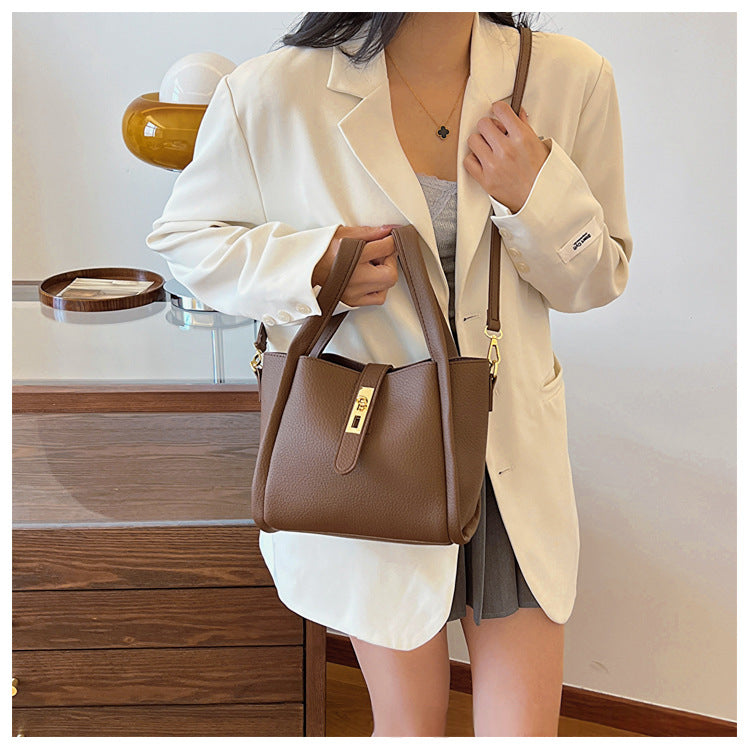 Retro Shoulder Messenger Bag – Textured Bucket Design