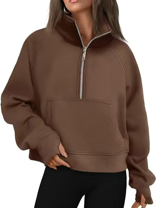 Comfortable Fleece Half-Zip Stand Collar Sweater