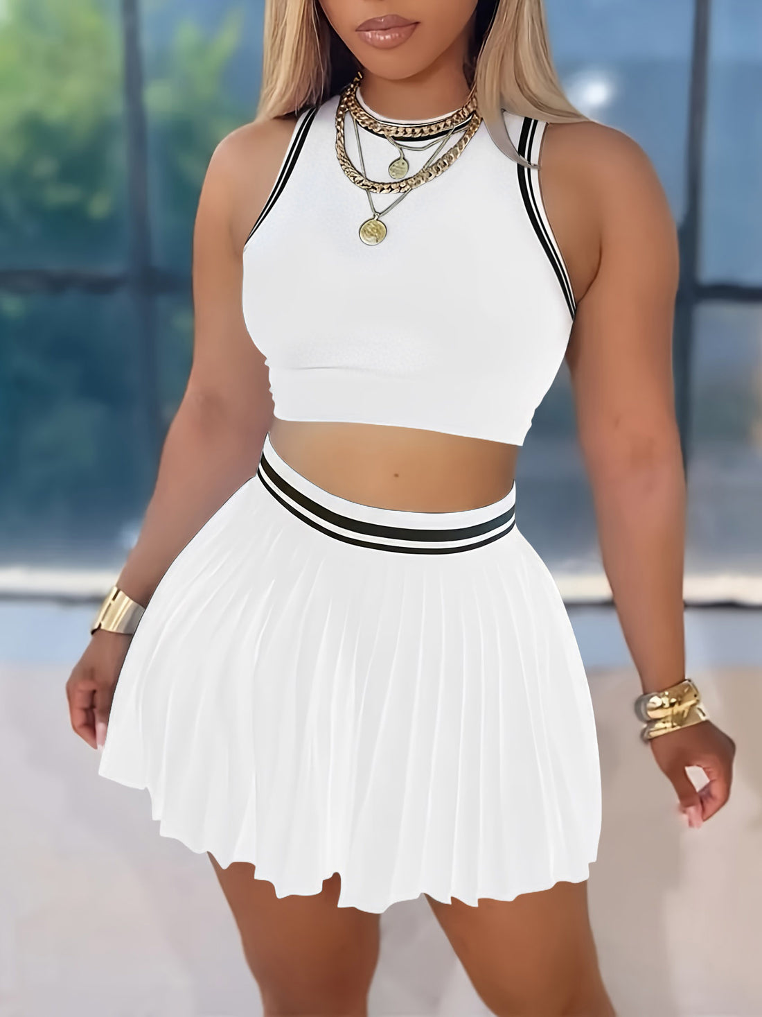 Women's Eco Bamboo Vest & Pleated Skirt Set
