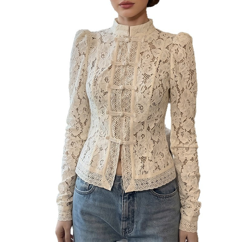 Adjustable Phone Stand Shirt – Slim Lace Crochet Collar