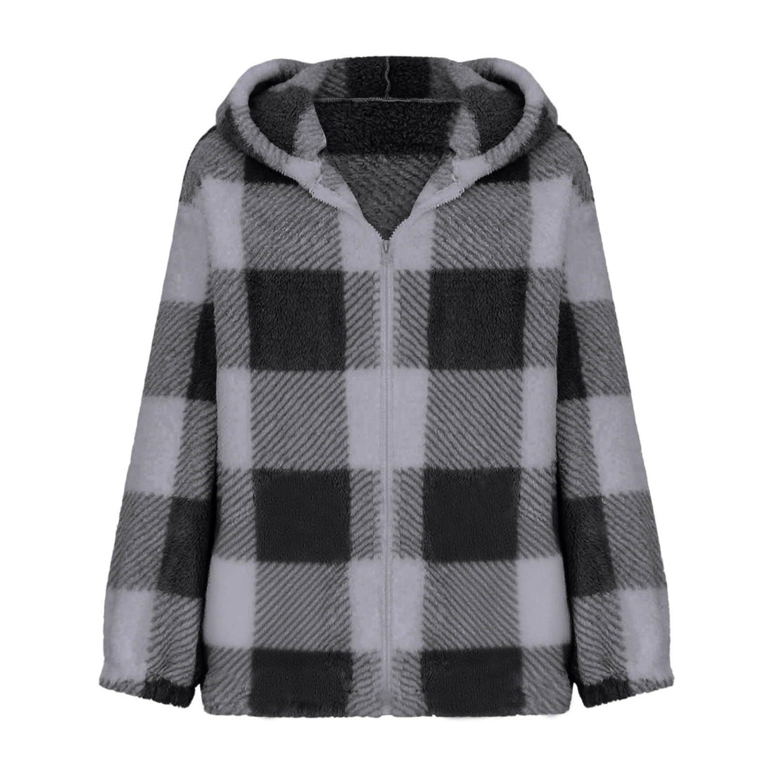 Elegant Plaid Long‑Sleeve Hooded Jacket – Cozy & Versatile