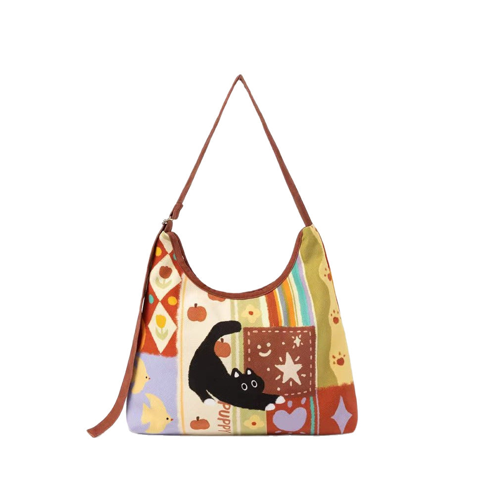 Cute Cat Print Canvas Tote Bag – Eco-Friendly Reusable Shopping