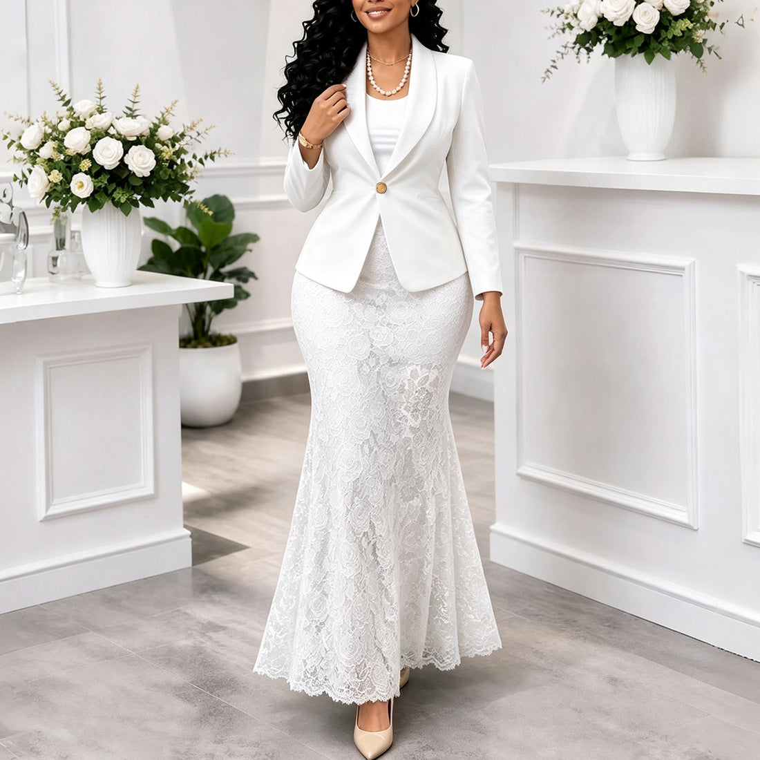 Elegant Lace Fishtail Skirt Set for Women