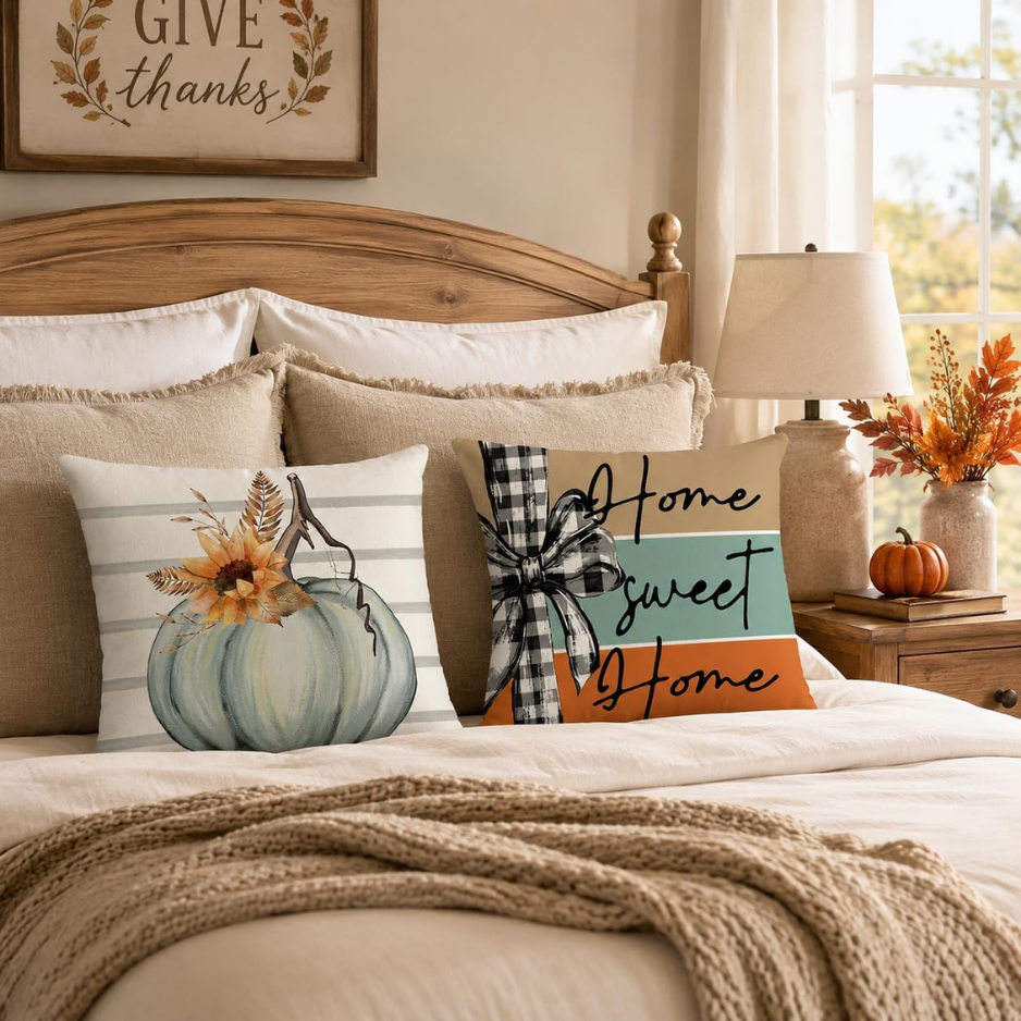 Eco-Friendly Pumpkin Farmhouse Pillow Covers Set