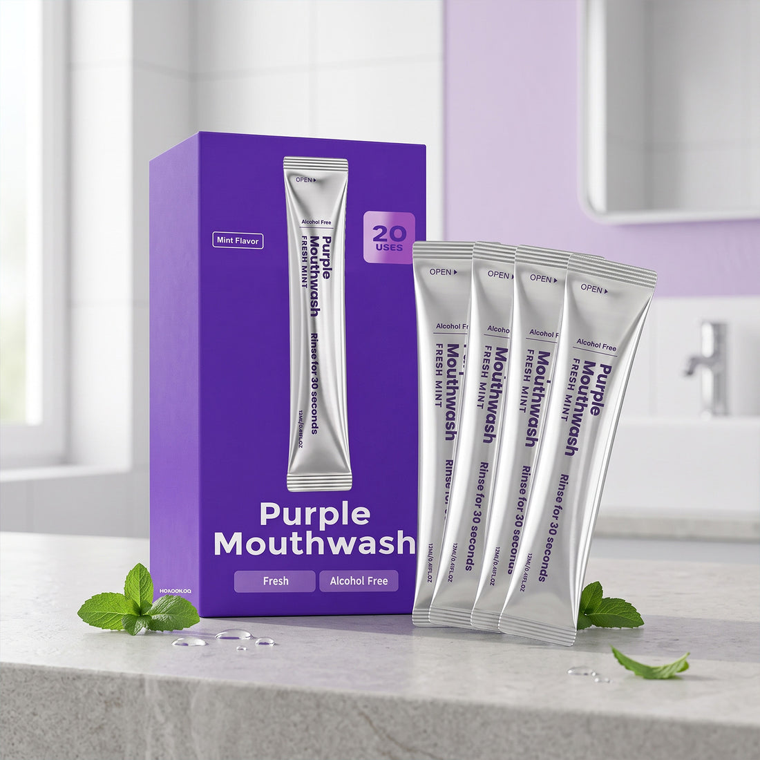 Portable Purple Mint Mouthwash for Fresh Breath