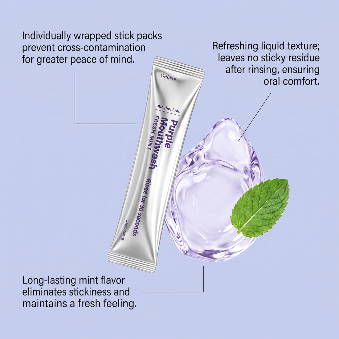 Portable Purple Mint Mouthwash for Fresh Breath
