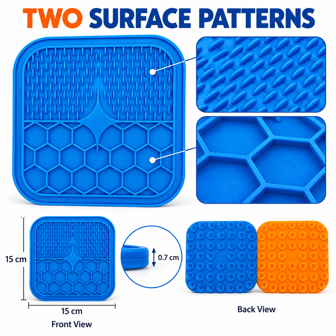 Dual Texture Pet Lick Mat For Dogs And Cats, Square Feeding Pad With S