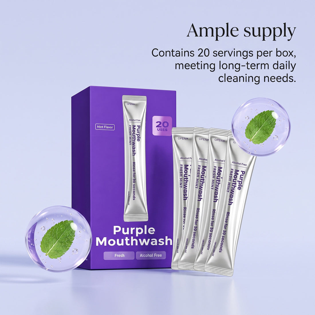Portable Purple Mint Mouthwash for Fresh Breath