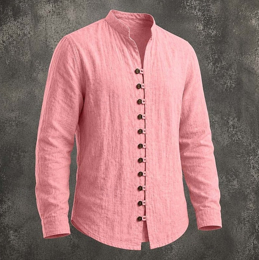 Men's Retro Stand-Neck Casual Long Sleeve Shirt