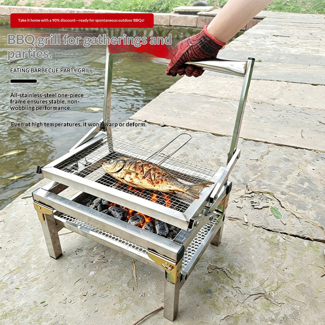 Portable Stainless Steel Folding BBQ Grill – Compact Picnic Table