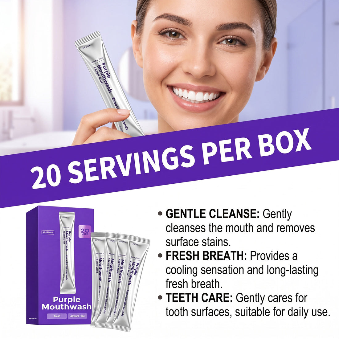 Portable Purple Mint Mouthwash for Fresh Breath