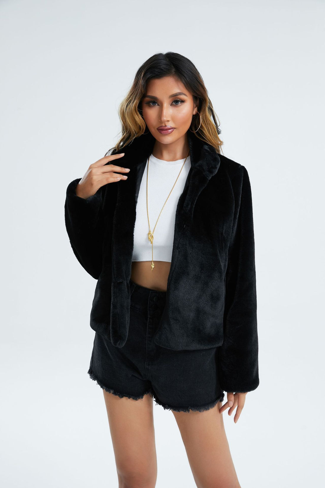 Luxury Long-Sleeve Stand-Collar Fur Coat