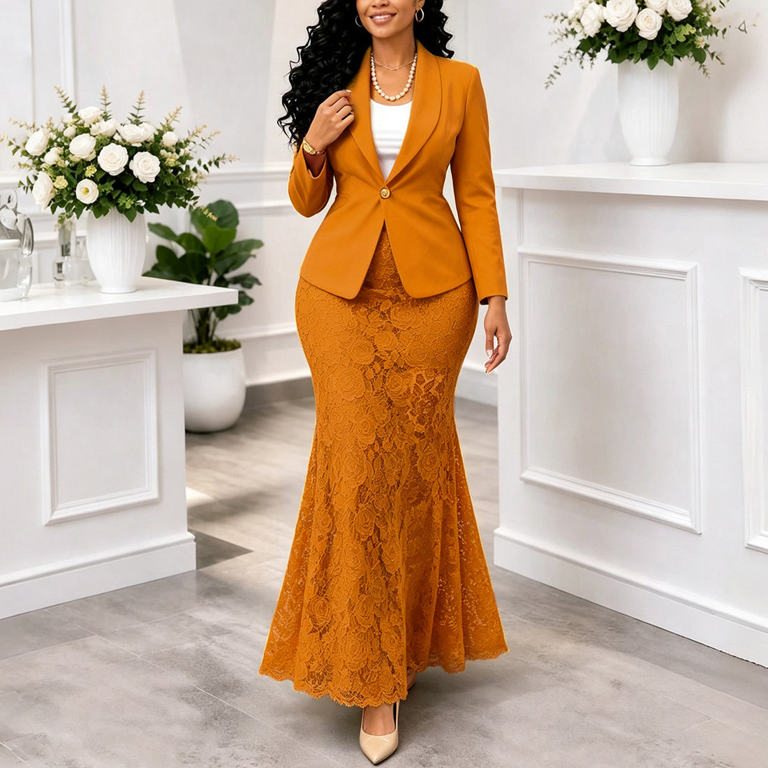 Elegant Lace Fishtail Skirt Set for Women