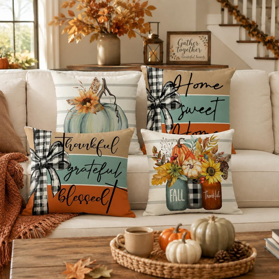 Eco-Friendly Pumpkin Farmhouse Pillow Covers Set