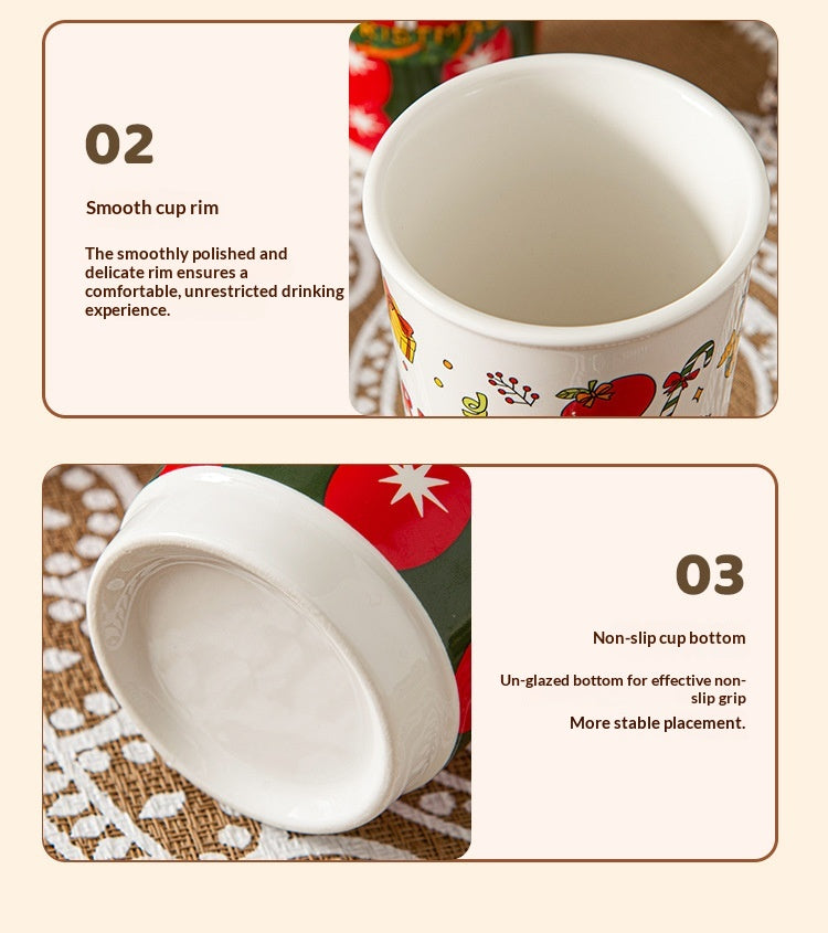 Cartoon Christmas Large-Capacity Ceramic Mug With Lid Gift
