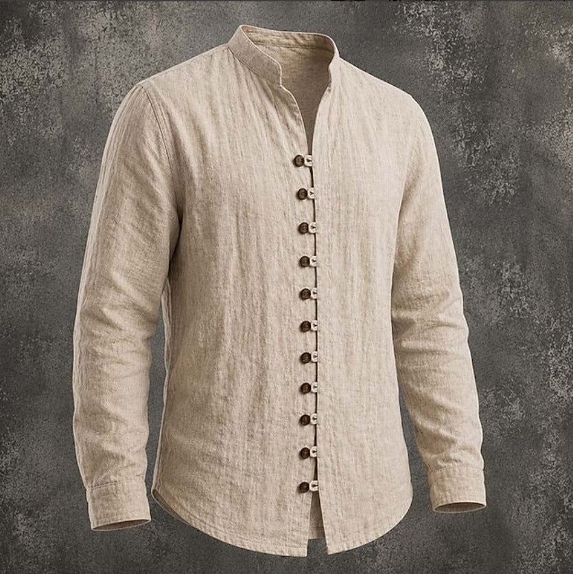 Men's Retro Stand-Neck Casual Long Sleeve Shirt