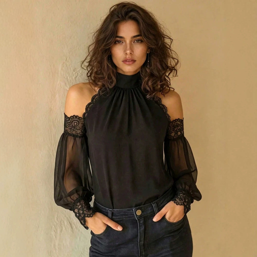 Portable Camping Lantern Sleeve Blouse – Loose Fit, Long Sleeve Top