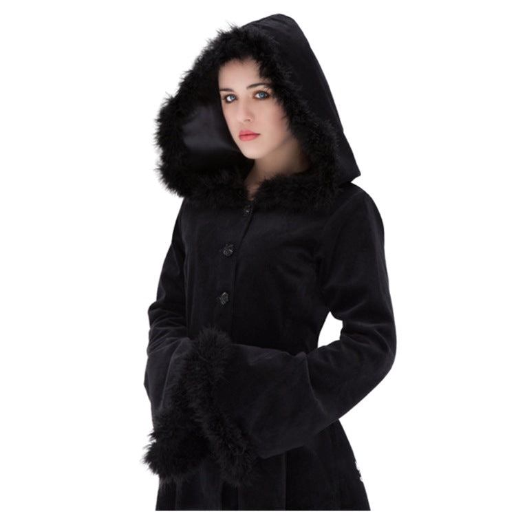 Adjustable Retro Fur Collar Hood Trench Coat – Large Swing Design