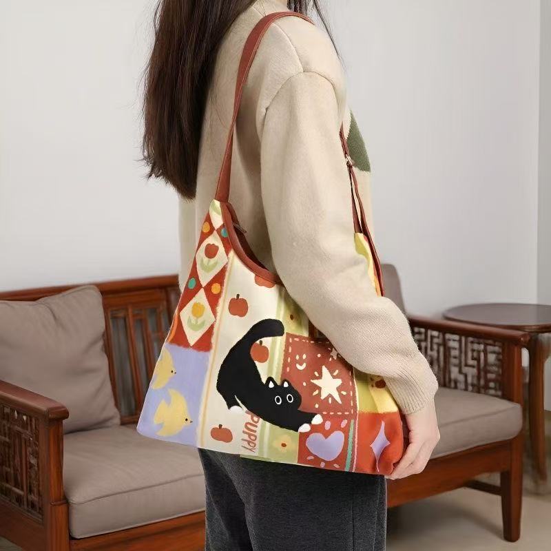 Cute Cat Print Canvas Tote Bag – Eco-Friendly Reusable Shopping