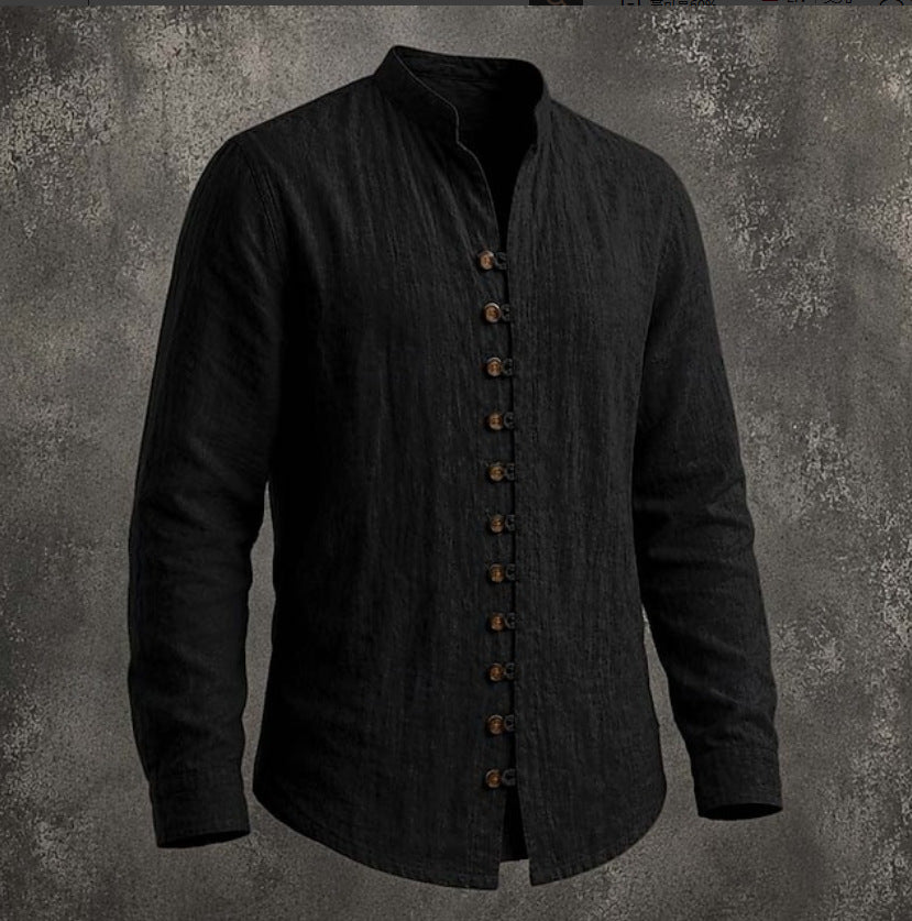 Men's Retro Stand-Neck Casual Long Sleeve Shirt