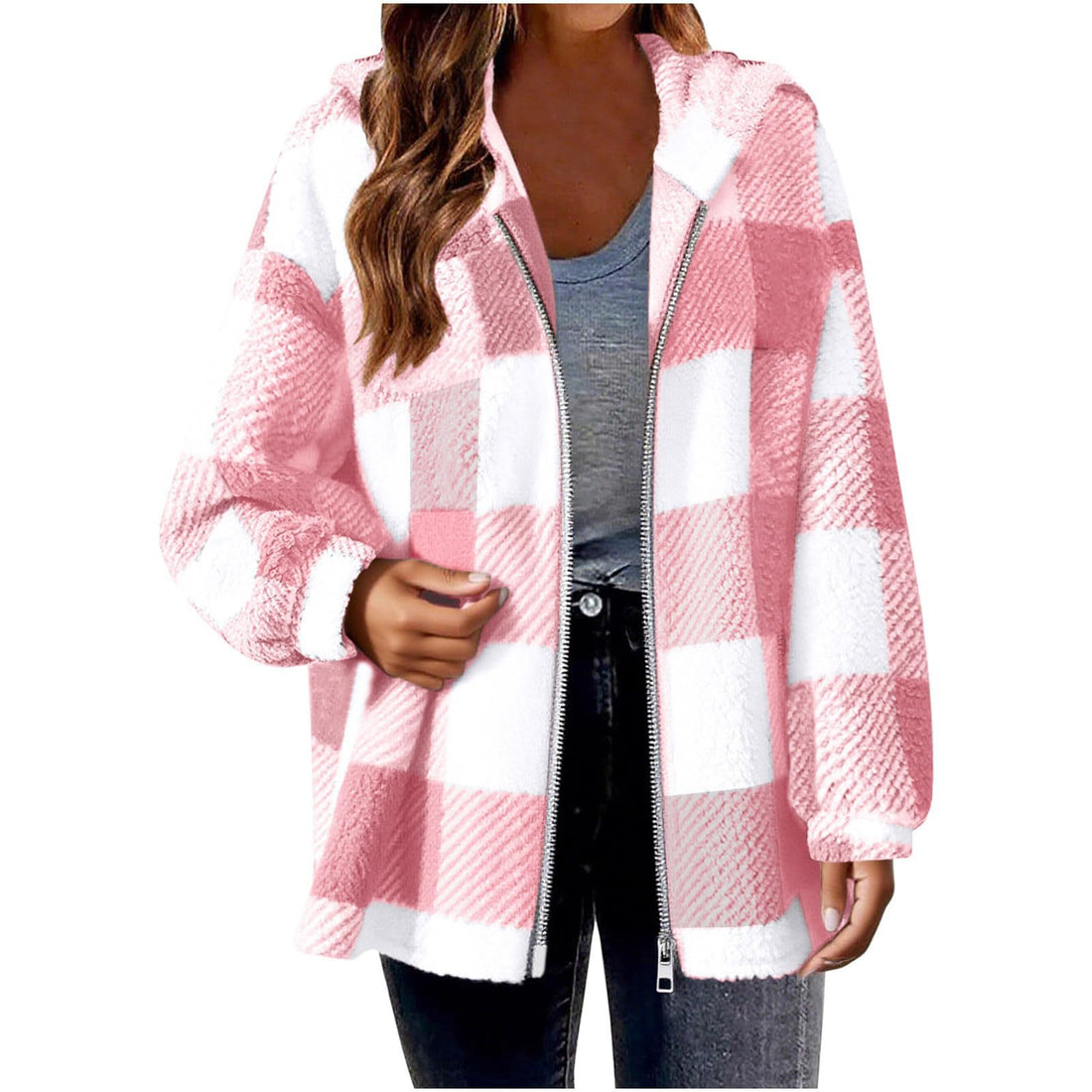 Elegant Plaid Long‑Sleeve Hooded Jacket – Cozy & Versatile