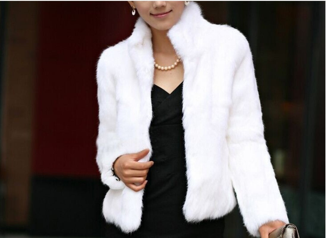 Luxury Long-Sleeve Stand-Collar Fur Coat