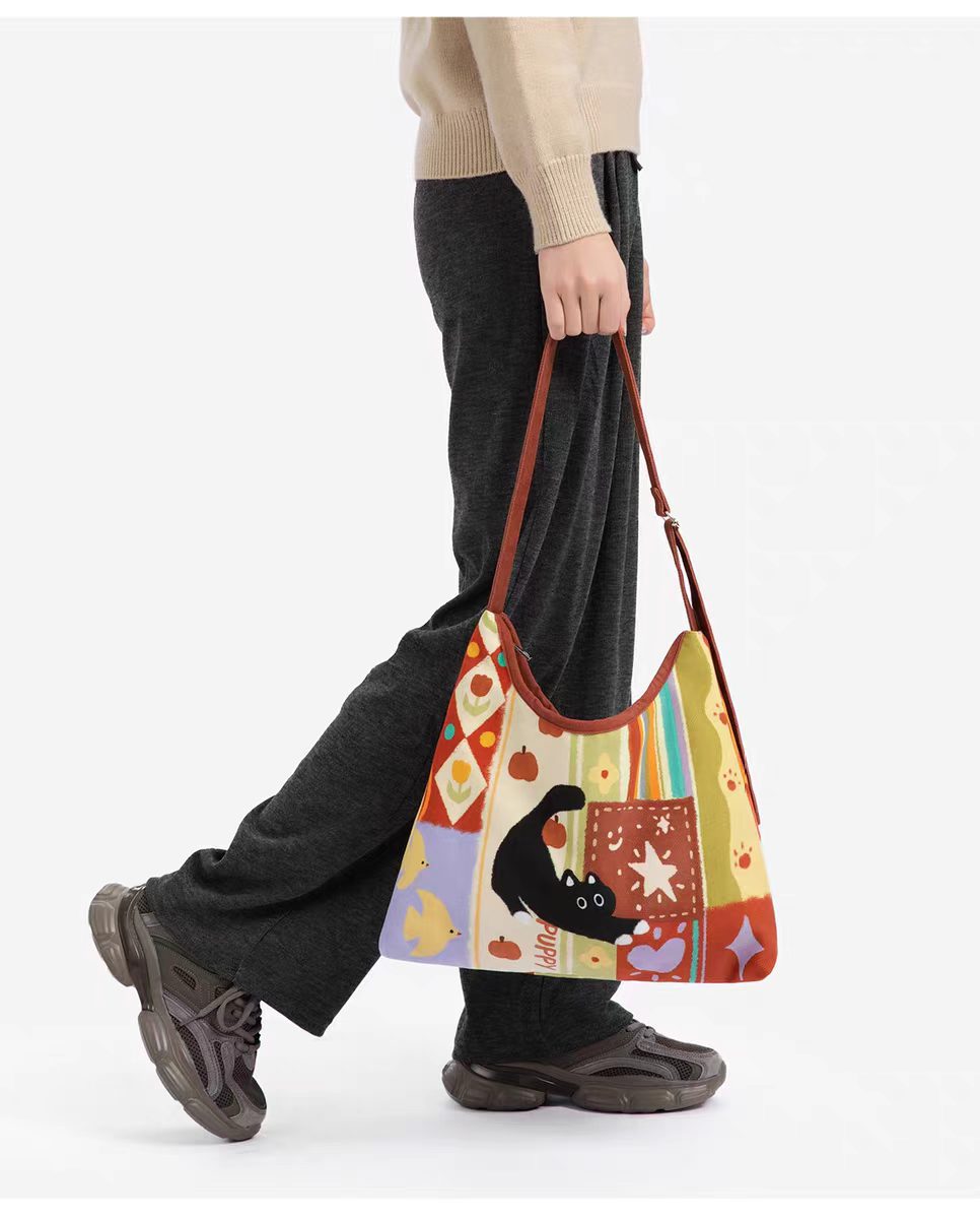 Cute Cat Print Canvas Tote Bag – Eco-Friendly Reusable Shopping