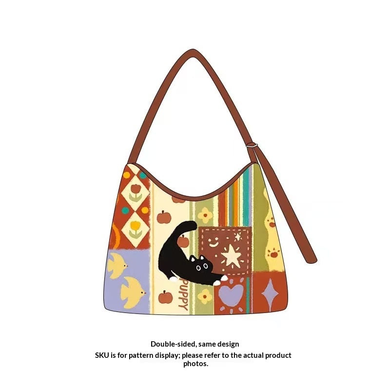 Cute Cat Print Canvas Tote Bag – Eco-Friendly Reusable Shopping