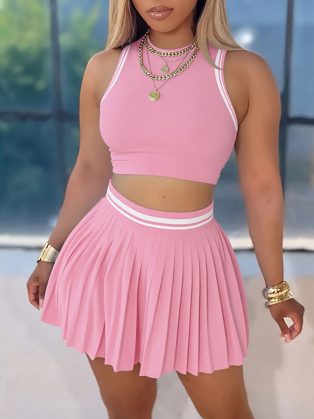 Women's Eco Bamboo Vest & Pleated Skirt Set