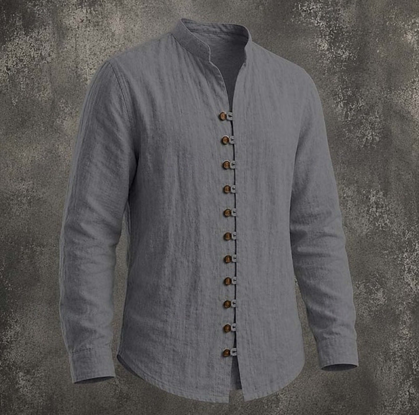 Men's Retro Stand-Neck Casual Long Sleeve Shirt