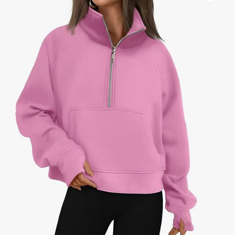 Comfortable Fleece Half-Zip Stand Collar Sweater