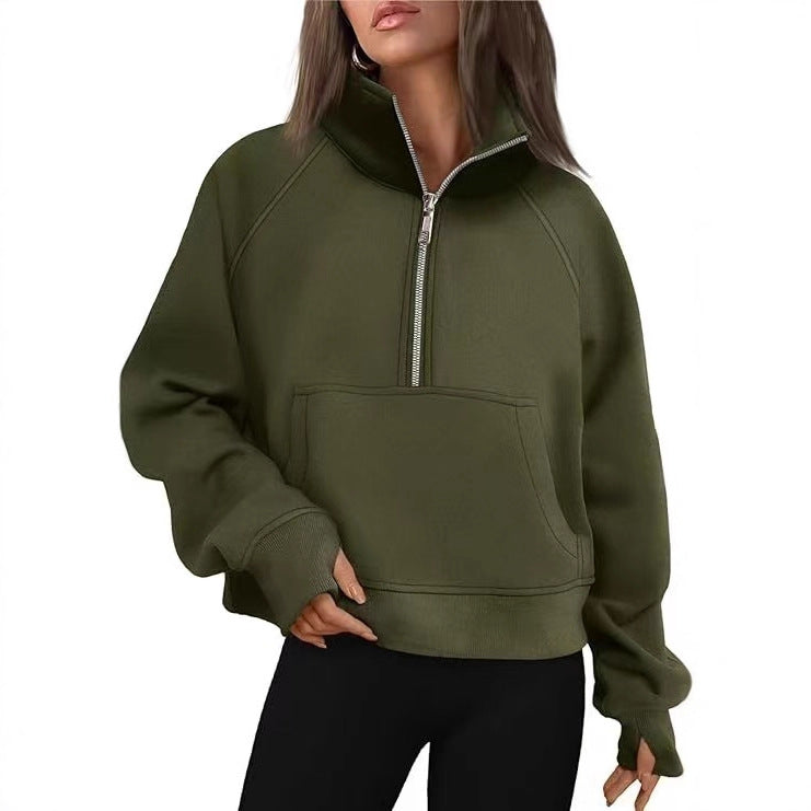 Comfortable Fleece Half-Zip Stand Collar Sweater