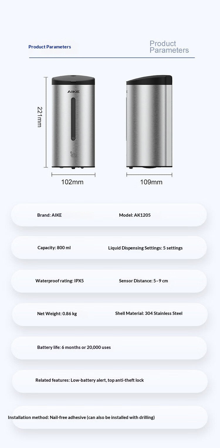 Punch-free Wall-mounted Stainless Steel Sensor Soap Dispenser