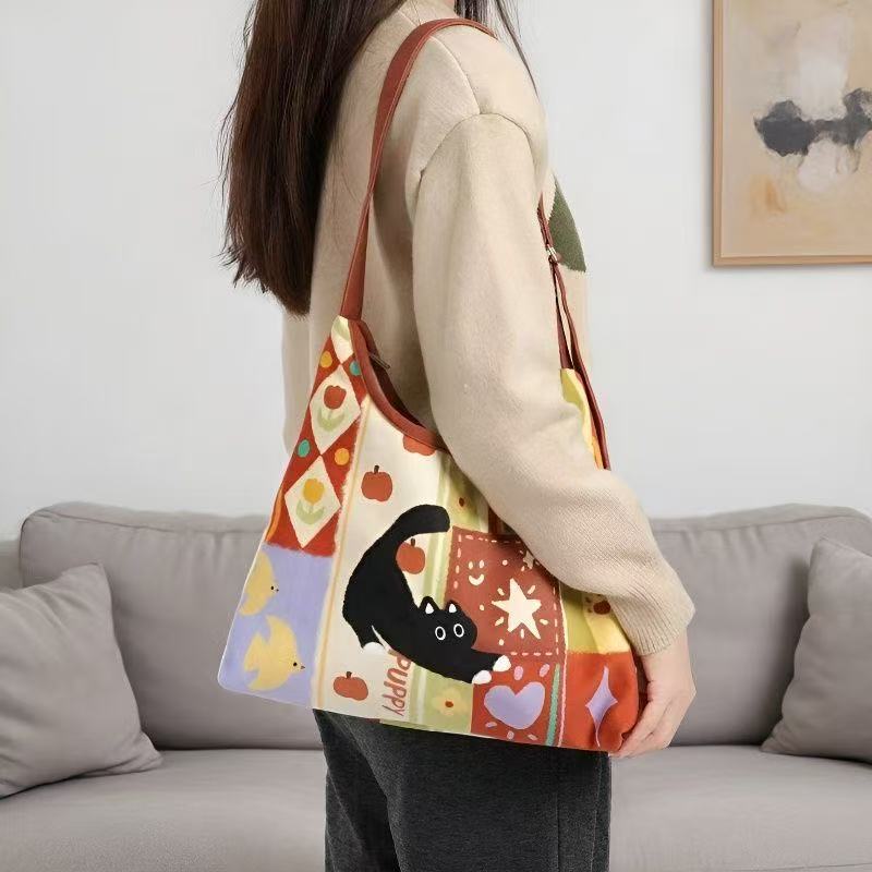 Cute Cat Print Canvas Tote Bag – Eco-Friendly Reusable Shopping