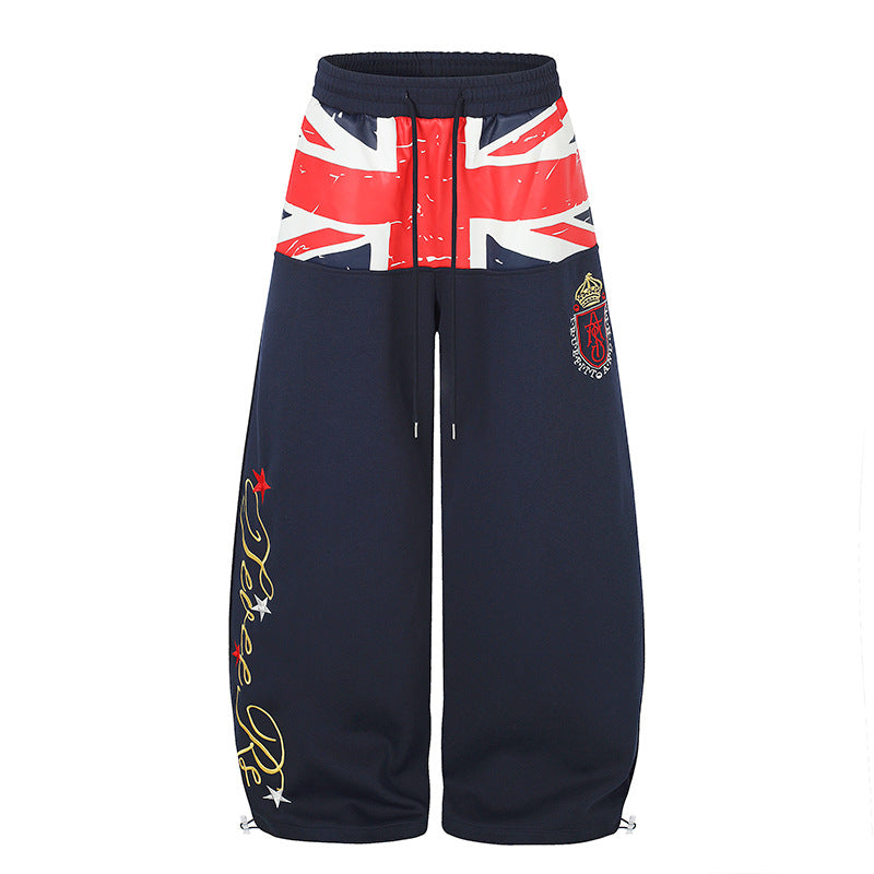 Retro Flag Letter Embroidery Print Sabre-cut Casual Pants For Men