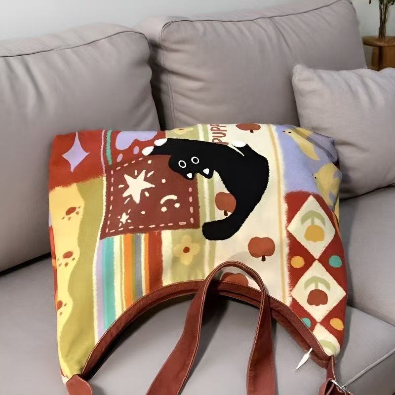 Cute Cat Print Canvas Tote Bag – Eco-Friendly Reusable Shopping