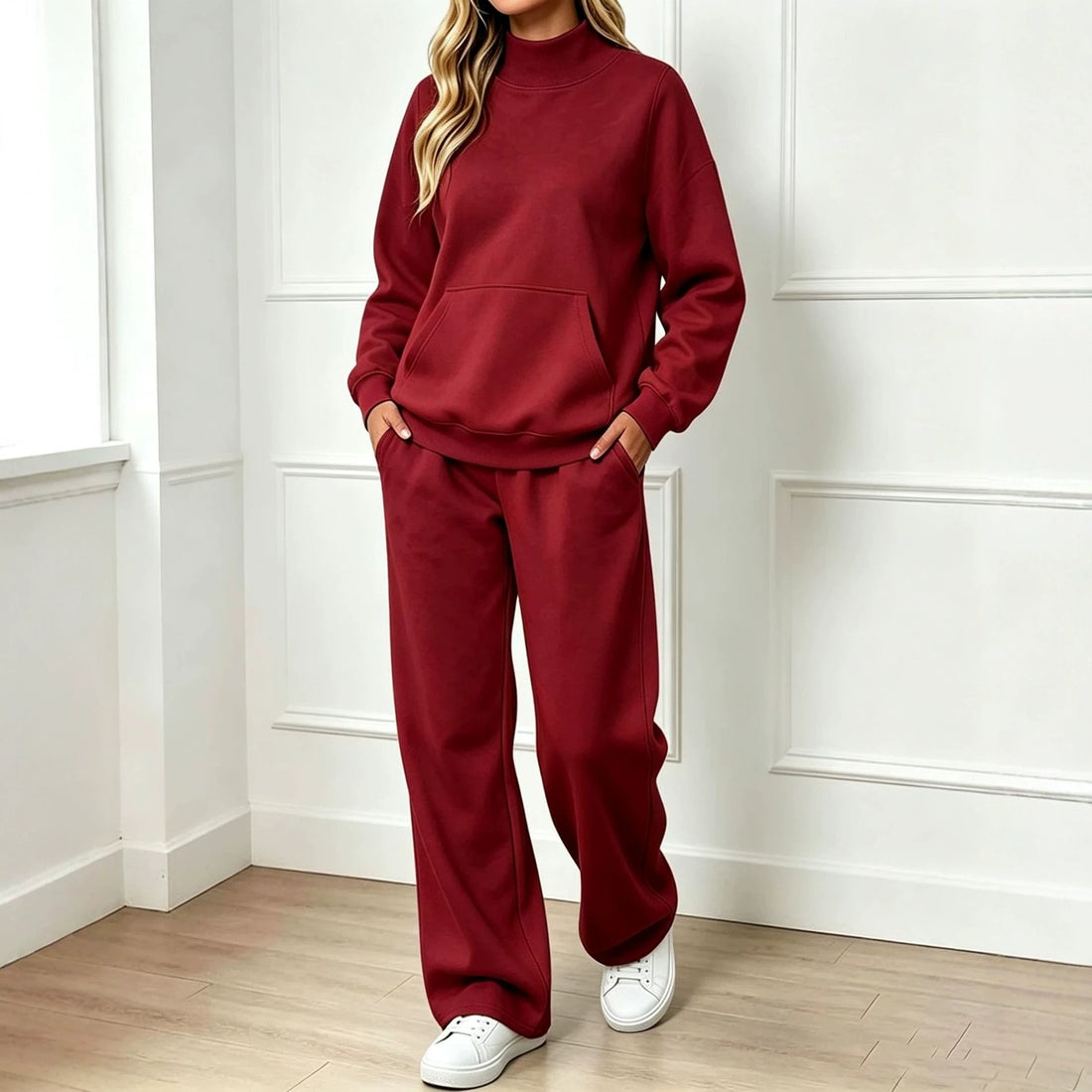 Cozy Fall Winter Mock‑Neck Sweatshirt Set