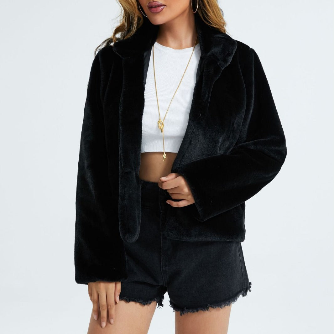 Luxury Long-Sleeve Stand-Collar Fur Coat