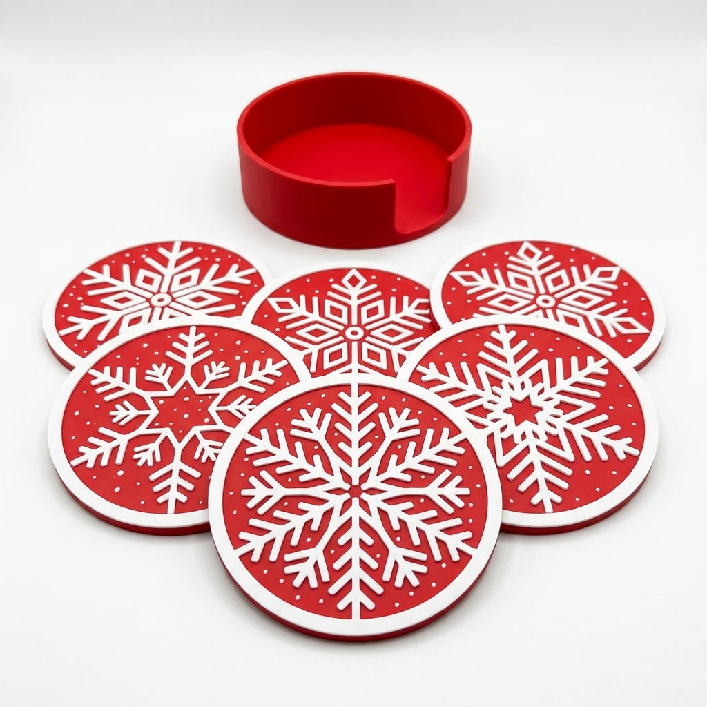 Stackable 3D Printed Snowflake Coasters With Storage Holder