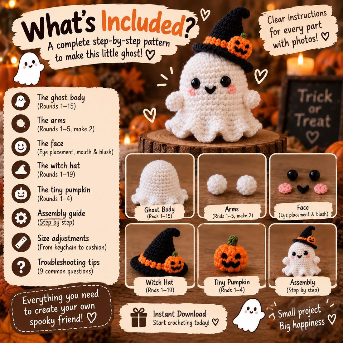 Beginner Halloween Ghost Amigurumi Crochet Pattern, Easy PDF Guide