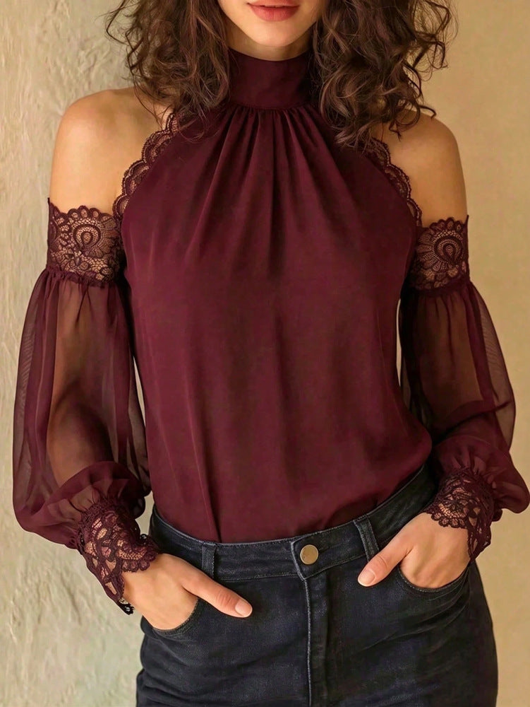 Portable Camping Lantern Sleeve Blouse – Loose Fit, Long Sleeve Top