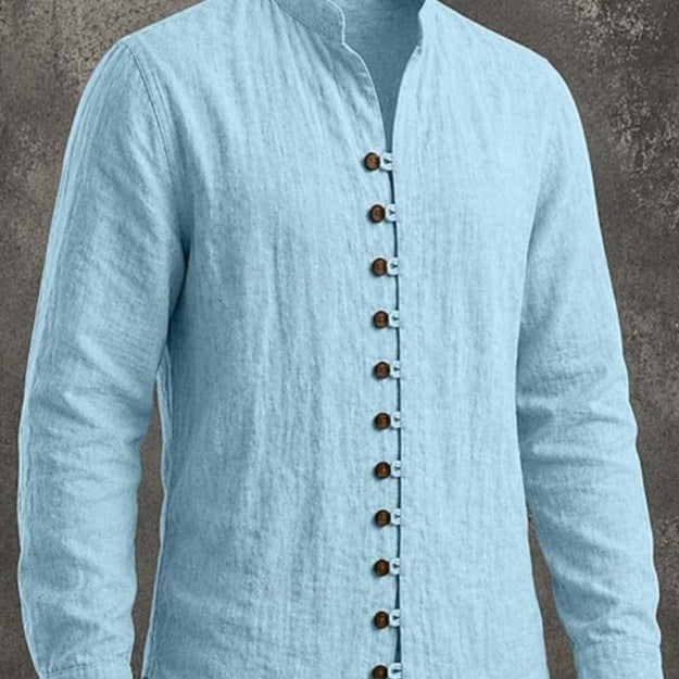 Men's Retro Stand-Neck Casual Long Sleeve Shirt