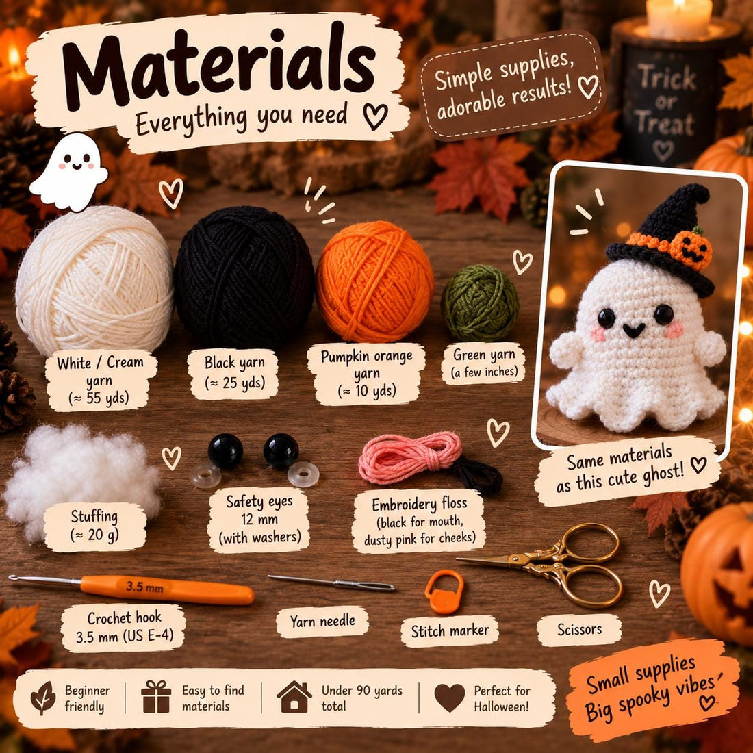 Beginner Halloween Ghost Amigurumi Crochet Pattern, Easy PDF Guide