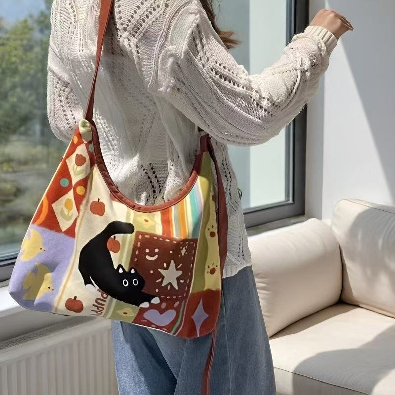 Cute Cat Print Canvas Tote Bag – Eco-Friendly Reusable Shopping