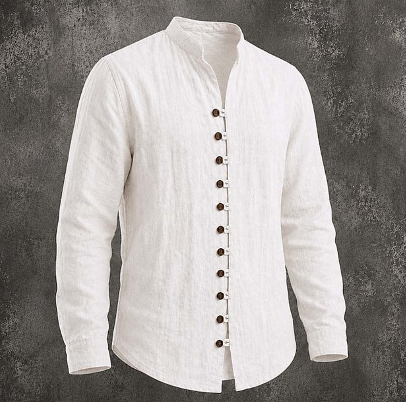 Men's Retro Stand-Neck Casual Long Sleeve Shirt