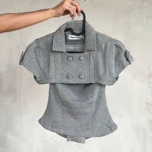 Double-Breasted Lapel Short-Sleeve Jacket Set