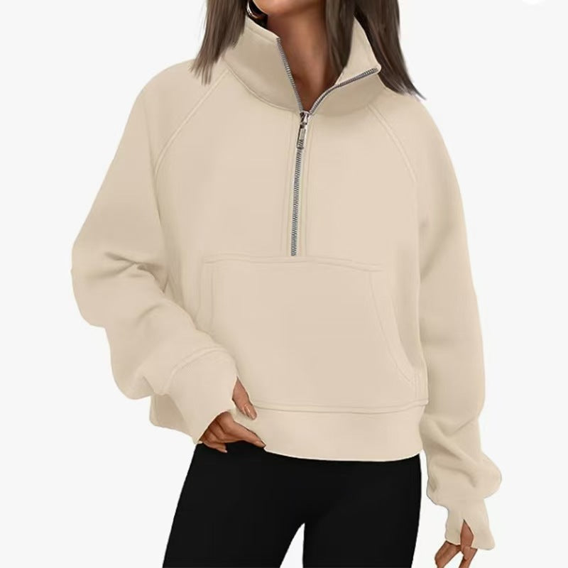 Comfortable Fleece Half-Zip Stand Collar Sweater