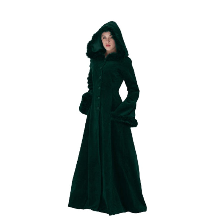 Adjustable Retro Fur Collar Hood Trench Coat – Large Swing Design